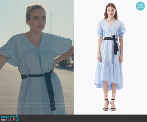 Villanelle’s red printed wrap dress on Killing Eve 